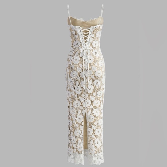 Commense White Floral Lace Maxi Slip Dress with Nude Underlay - Picture 2 of 8